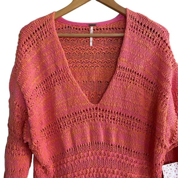 Free People hot tropics paloma combo knit V-neck pullover sweater - Picture 2 of 6